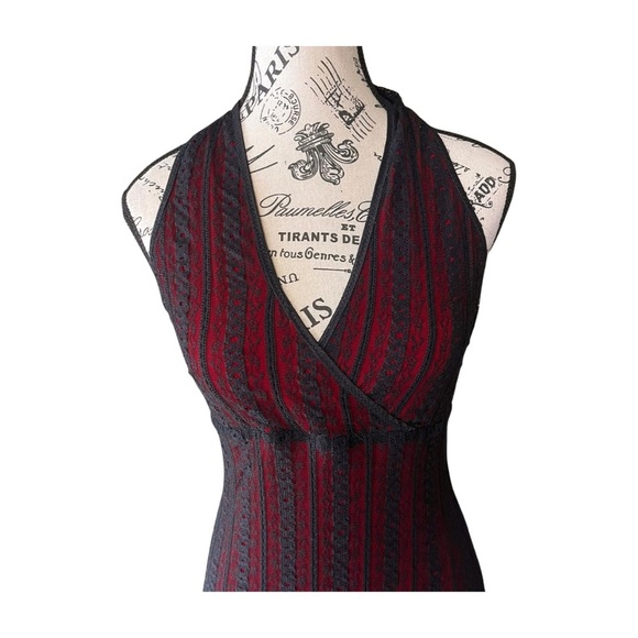 Y2K Vamp Cruella Montréal Halter Maxi Dress — Black & Red Gothic Evening, Size M - Picture 4 of 5